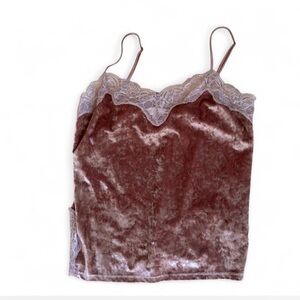 y2k 🎀 Lace Pink Burnout Velvet Cami Adjustable Spaghetti Strap Top Size Small